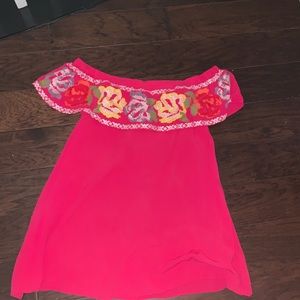 Hot pink Mexican style off shoulder dress
